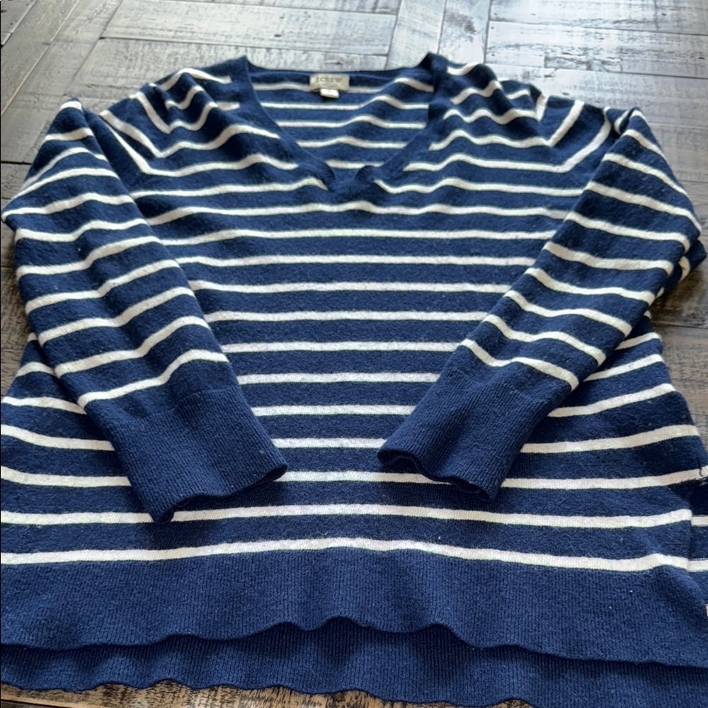 Navy and White Striped Women's Sweater
